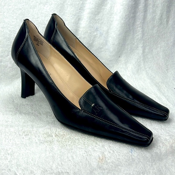 Anne Klein Shoes - Anne Klein, black square toe leather heels, removed sticker on interior